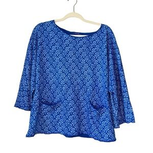 Fresh Produce blue floral long‎ sleeve top. Size XS/S
